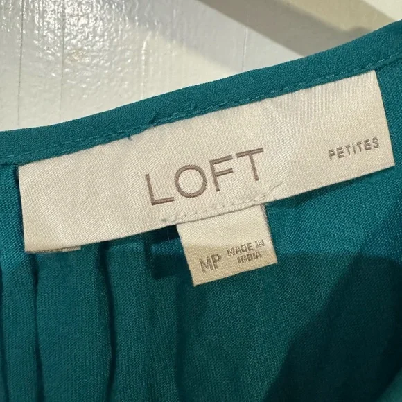 LOFT Teal Sheer Cap Sleeve Blouse | Gathered Neckline | MP - Picture 3 of 4